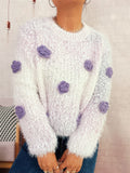 Cozy Fluffy Sweater with Playful Floral Appliqués