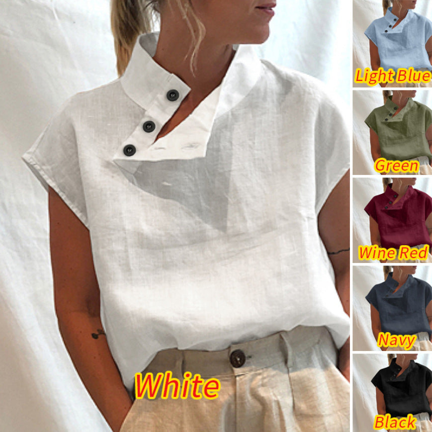 Women's Comfortable Short-Sleeve Top with Mock Neck