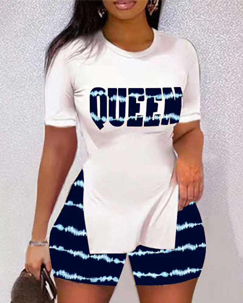 Women's Leisure Set with Animal Print and Shorts