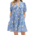 Women's Floral Dress with Striped Design and Button Placket