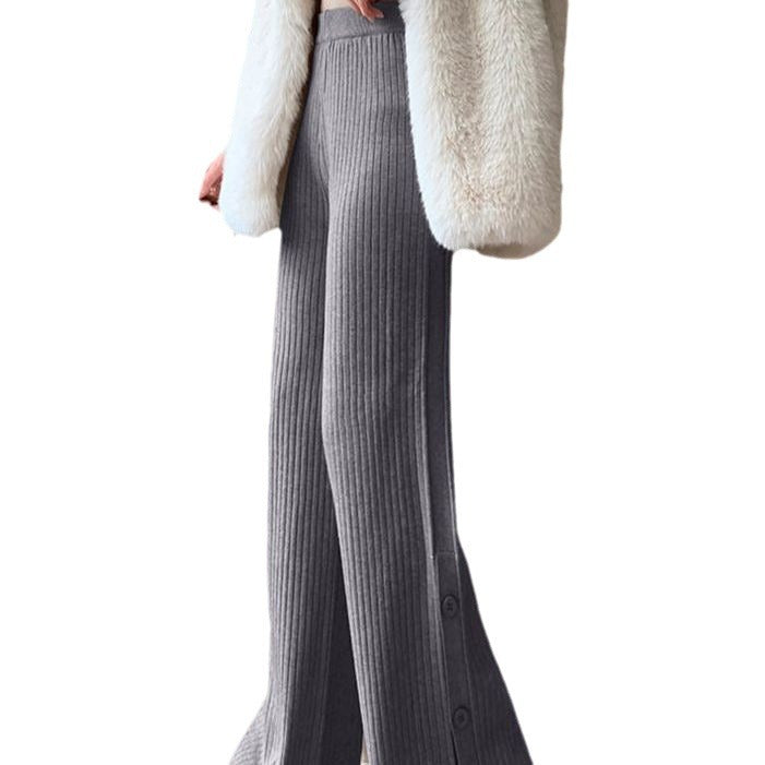 Women's Elegant Knit Pants with Decorative Button Details