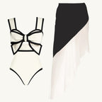 Women's Swimsuit with Fashionable Arch Design and Matching Skirt