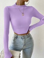 Women's Fine Knit Sweater with Mock Neck and Waveless Design