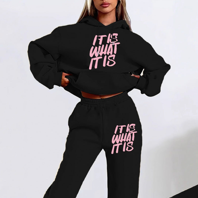Women's Casual Hoodie and Jogging Pants Set with Inspiring Lettering