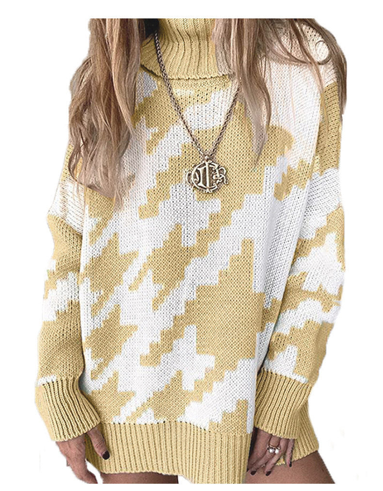 Women's Chunky Knit Sweater with Modern Chevron Pattern