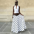 Flared Midi Skirt with Lace Waistband