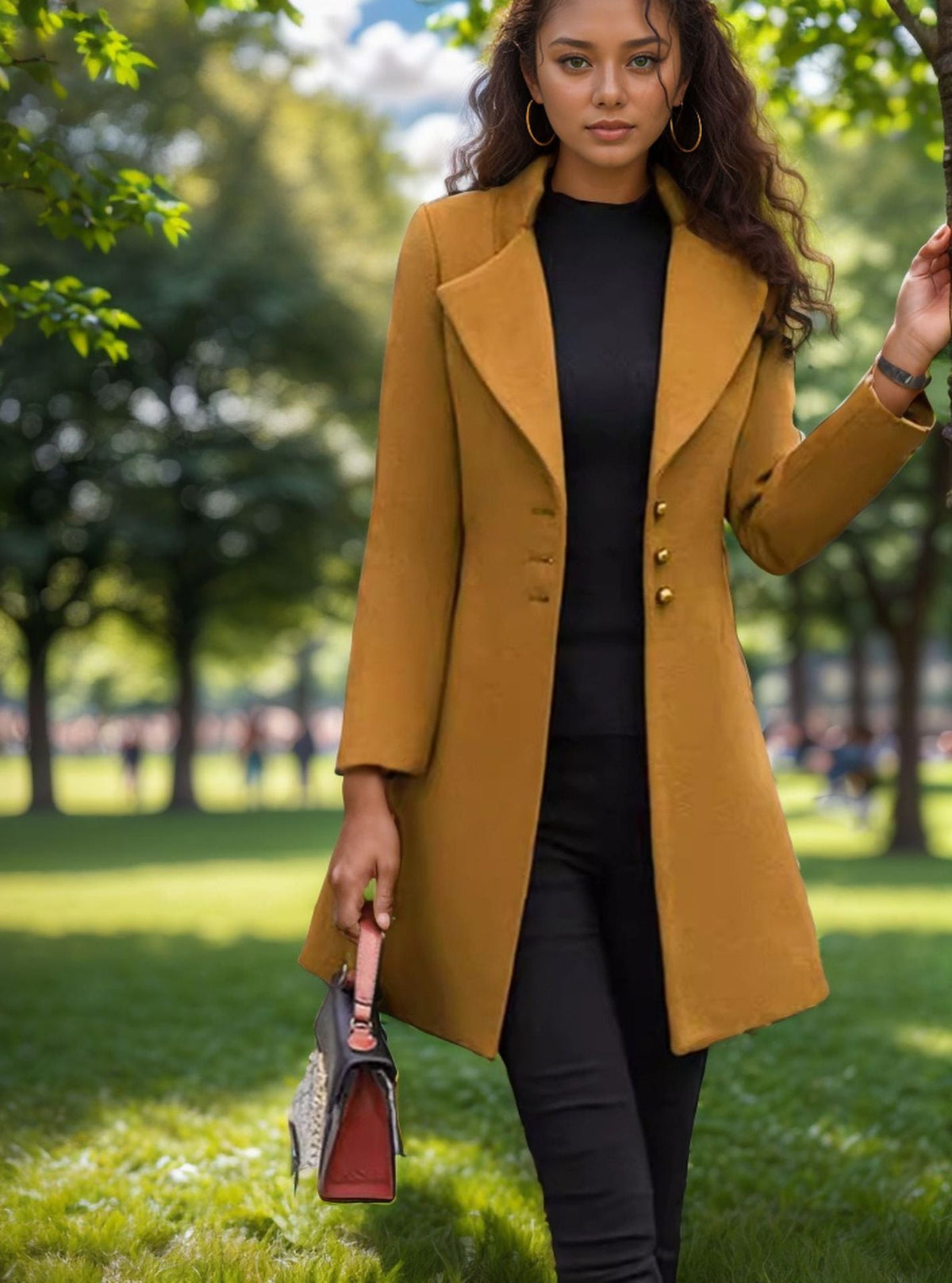 Women's Elegant Tailored Trench Coat with Textured Fabric