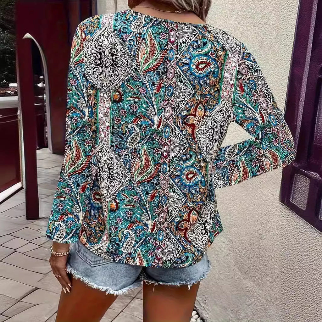 Elegant Paisley Blouse with V-Neck
