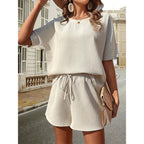Casual Top and Shorts Set with Elastic Waist