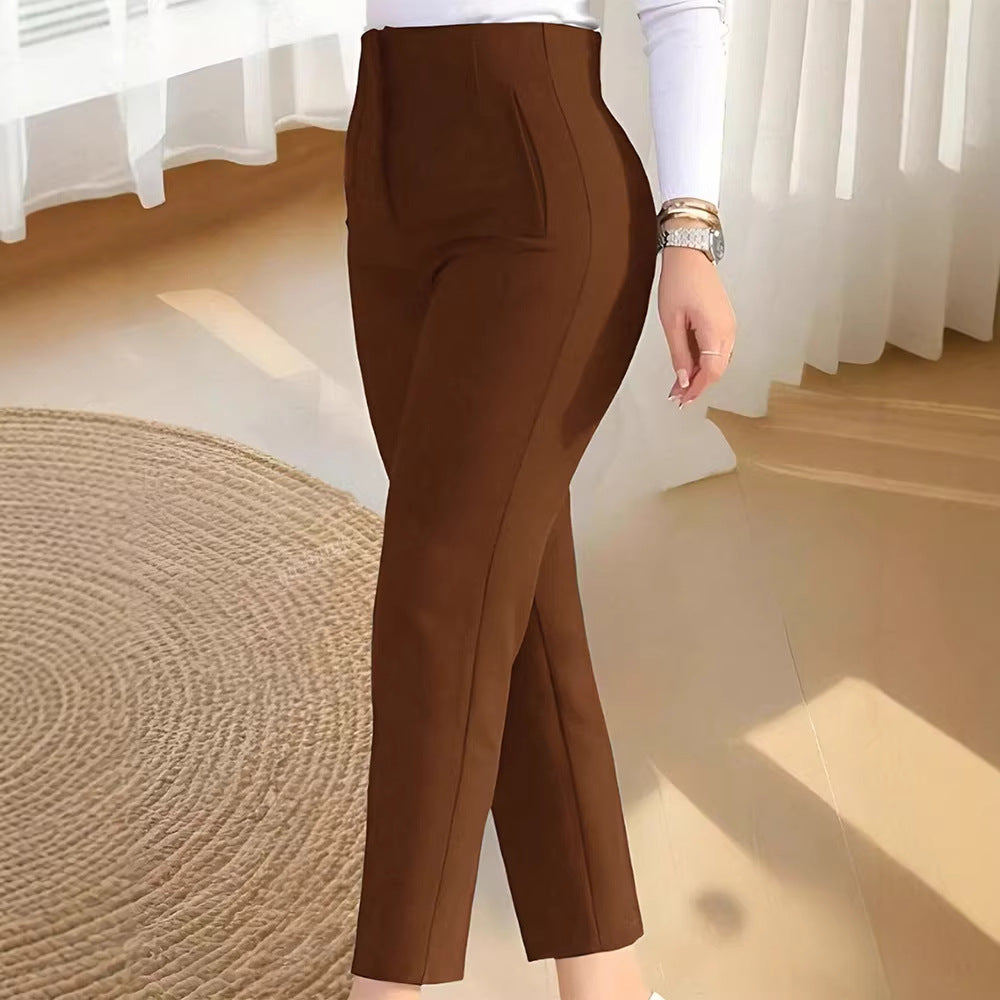 Women's Elegant Suit Pants with High Waist and Slim Leg