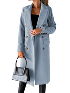 Women's Elegant Double-Breasted Coat with Modern Cut and Pockets