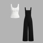 Women's Casual Tank Top and Wide-Leg Overalls Set