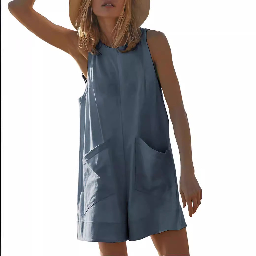 Women's Casual Wide-Leg Jumpsuit with Pockets