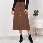 Textured Corduroy Maxi Skirt with Button Detail