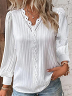 Women's Blouse with Textured Design and Romantic Lace Accents