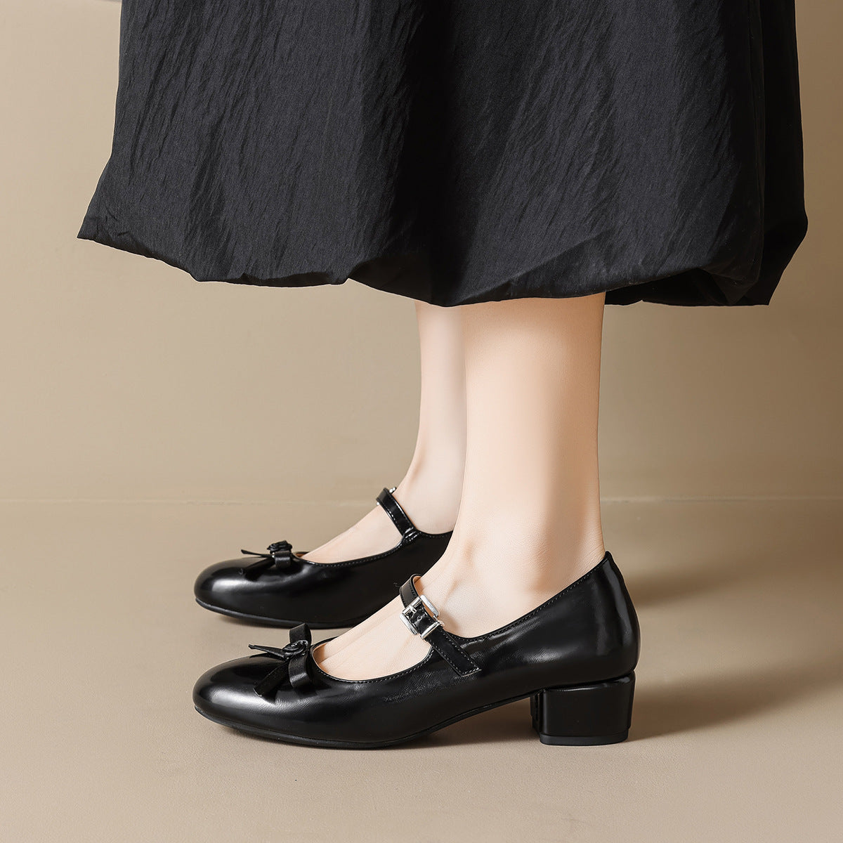 Women's Ballet Flats with Strap and Bow Detail