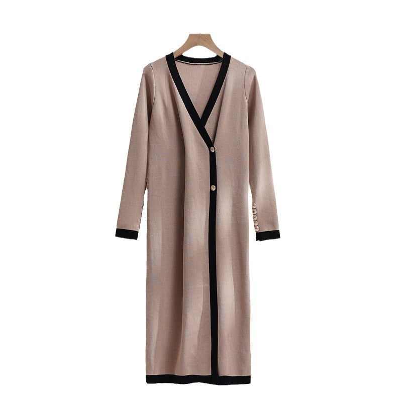 Women's Elegant Knit Coat with Button Details and V-Neck