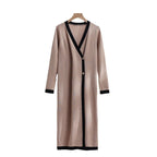 Women's Elegant Knit Coat with Button Details and V-Neck