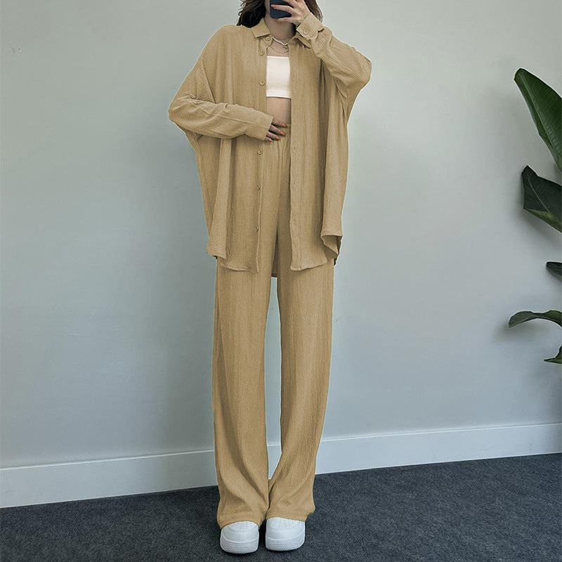 Knit Ensemble with Wide Blouse and Loose Pants