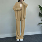 Knit Ensemble with Wide Blouse and Loose Pants