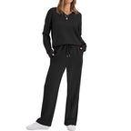 Women's Casual Lounge Set with V-Neck Sweatshirt and Loose Drawstring Pants