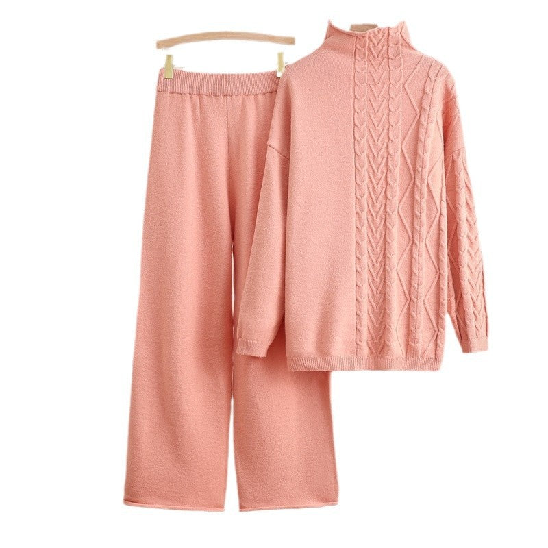 Women's Cozy Knit Loungewear Set with High Neck