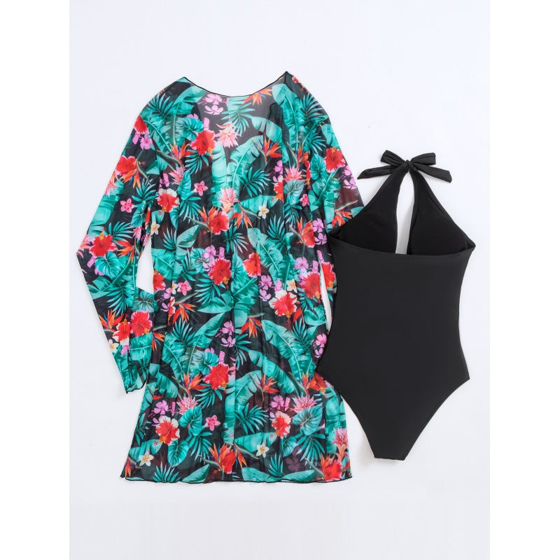 Women's Floral Print Long-Sleeve Cover-Up