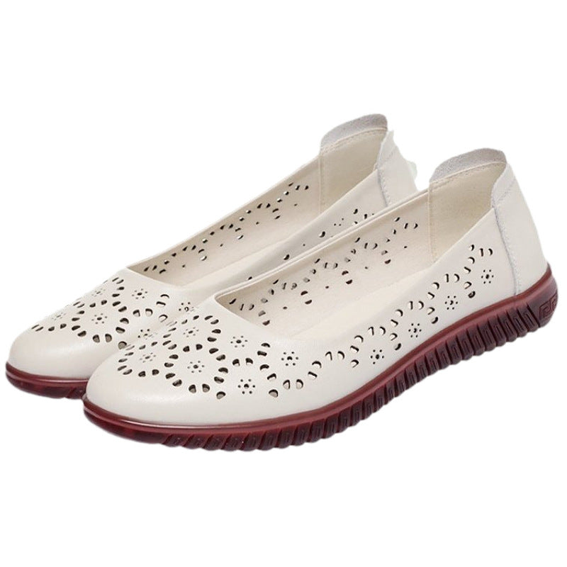 Women's Ballet Flats with Breathable Perforated Pattern and Flexible Sole