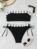 Women's Bandeau Bikini with Floral Border