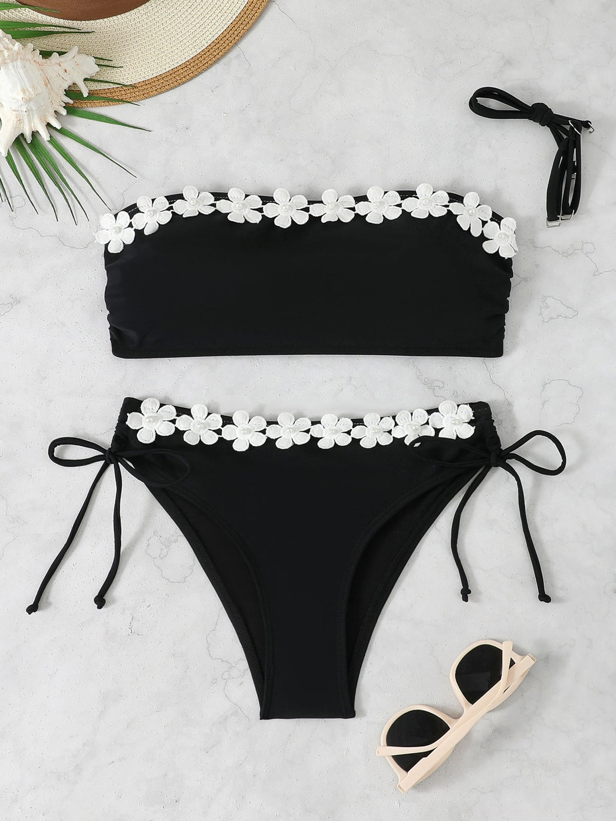 Women's Bandeau Bikini with Floral Border