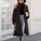 Women's Fluffy Faux Fur Coat with Soft Lapel