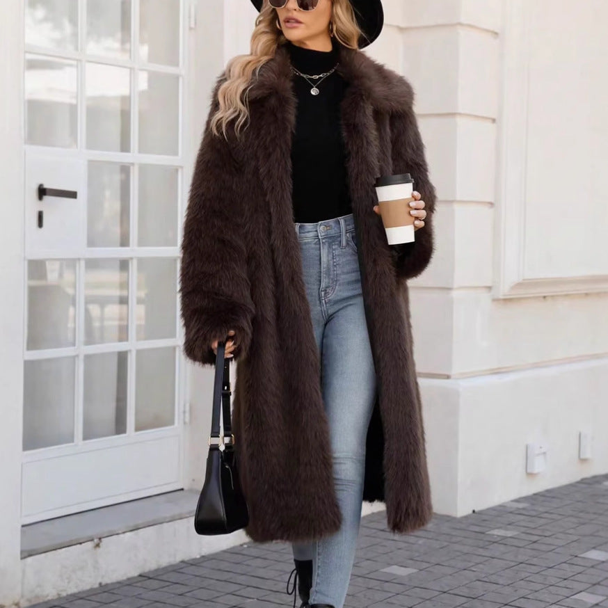 Women's Fluffy Faux Fur Coat with Soft Lapel