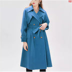 Women's Lined Trench Coat with Large Lapel and Waist Belt