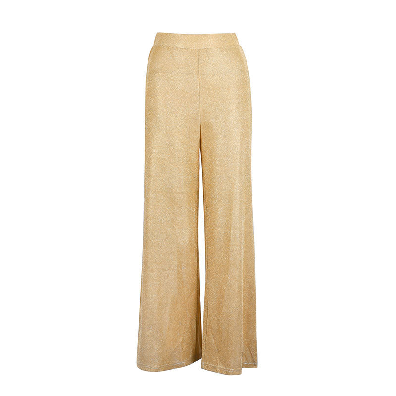 Women's Elegant Wide-Leg Trousers in Sparkling Metallic Look