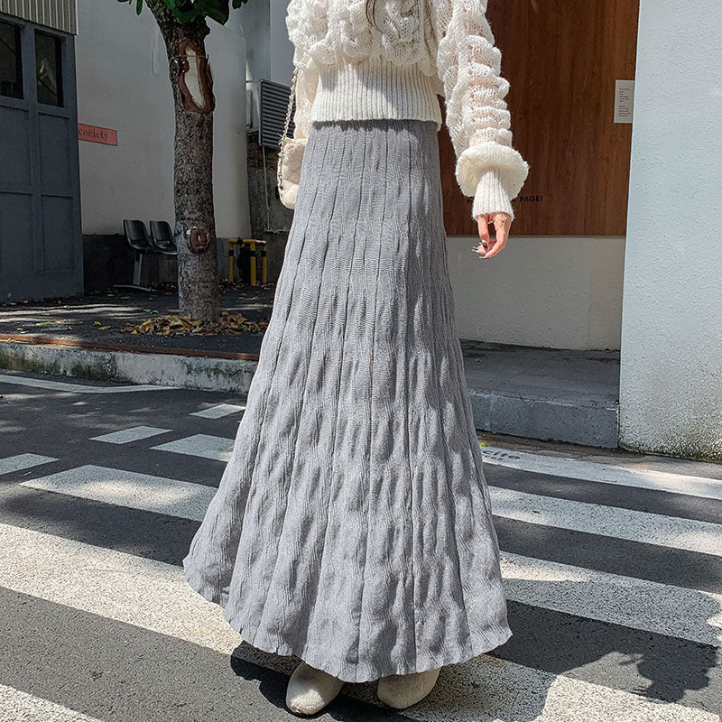 Women's Maxi Skirt with Ribbed Design and Elastic Waistband