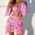 Women's Crop Top and Mini Skirt Ensemble with Ruffles