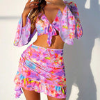 Women's Crop Top and Mini Skirt Ensemble with Ruffles