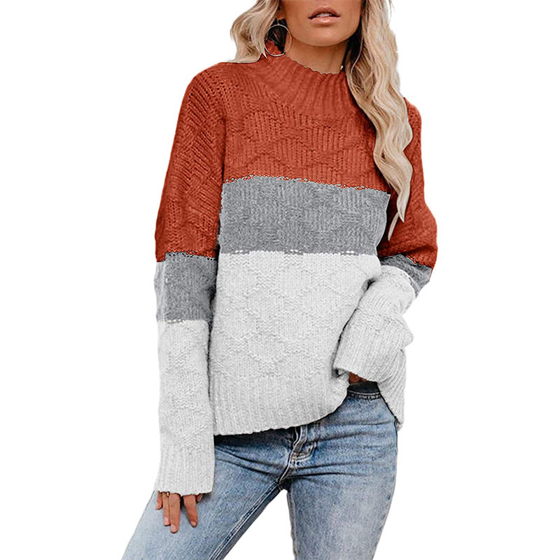 Women's Chunky Knit Sweater with Modern Block Design