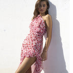 Women's Asymmetric Floral Maxi Dress with Flared Hem