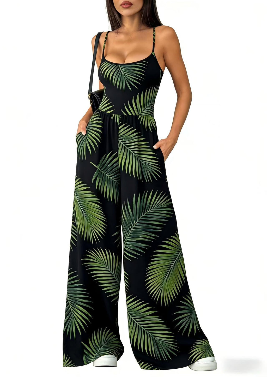 Women's Elegant Geometric Print Wide-Leg Jumpsuit