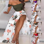 Women's Maxi Skirt with Floral Design and High Slit