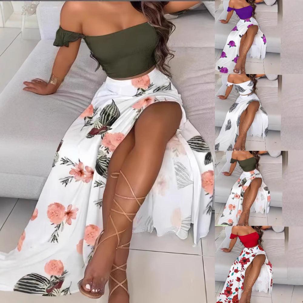 Women's Maxi Skirt with Floral Design and High Slit