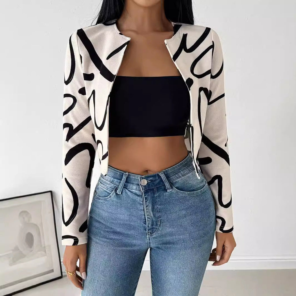 Women's Elegant Short Jacket with Unique Graphic Pattern