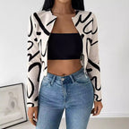 Women's Elegant Short Jacket with Unique Graphic Pattern