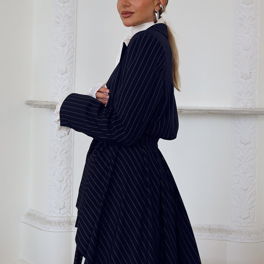 Women's Elegant Tailored Blazer with Asymmetric Cut and Belt