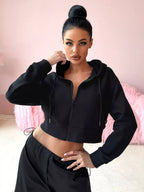 Women's Cropped Hoodie with Zipper and Casual Fit
