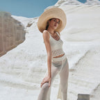 Women's Airy Cropped Crochet Top and High-Waisted Mesh Pants