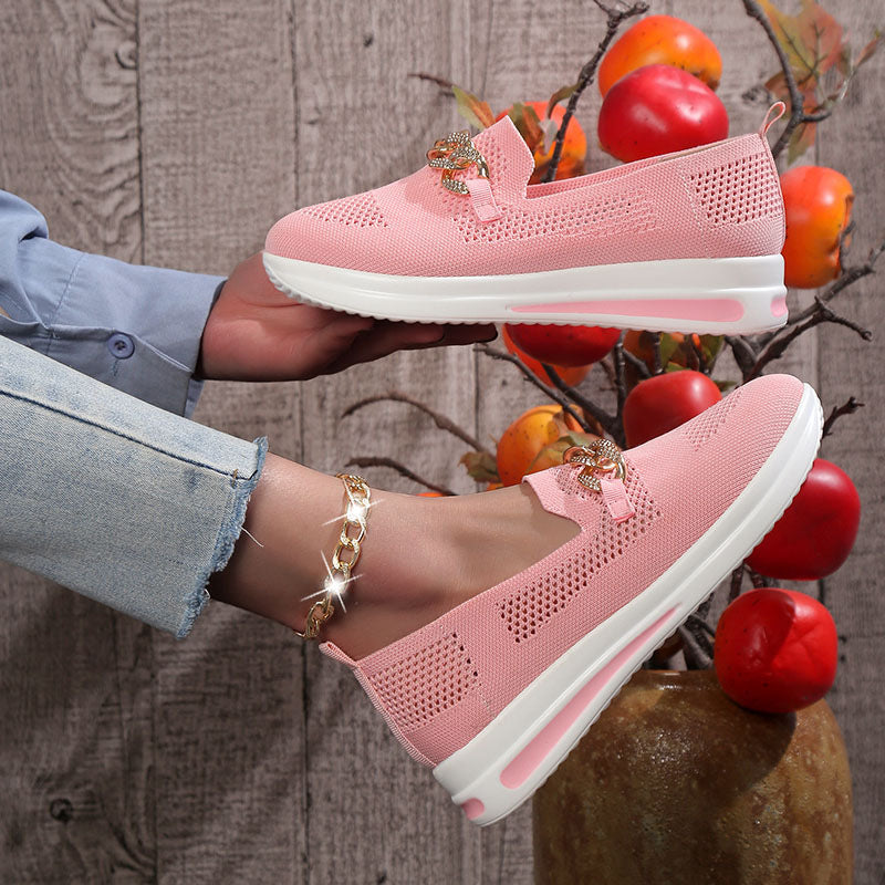 Women's Breathable Slip-On Sneakers with Fashionable Chain Detail