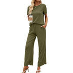 Women's Short-Sleeve Overall with Ruffle Details and Tie Belt
