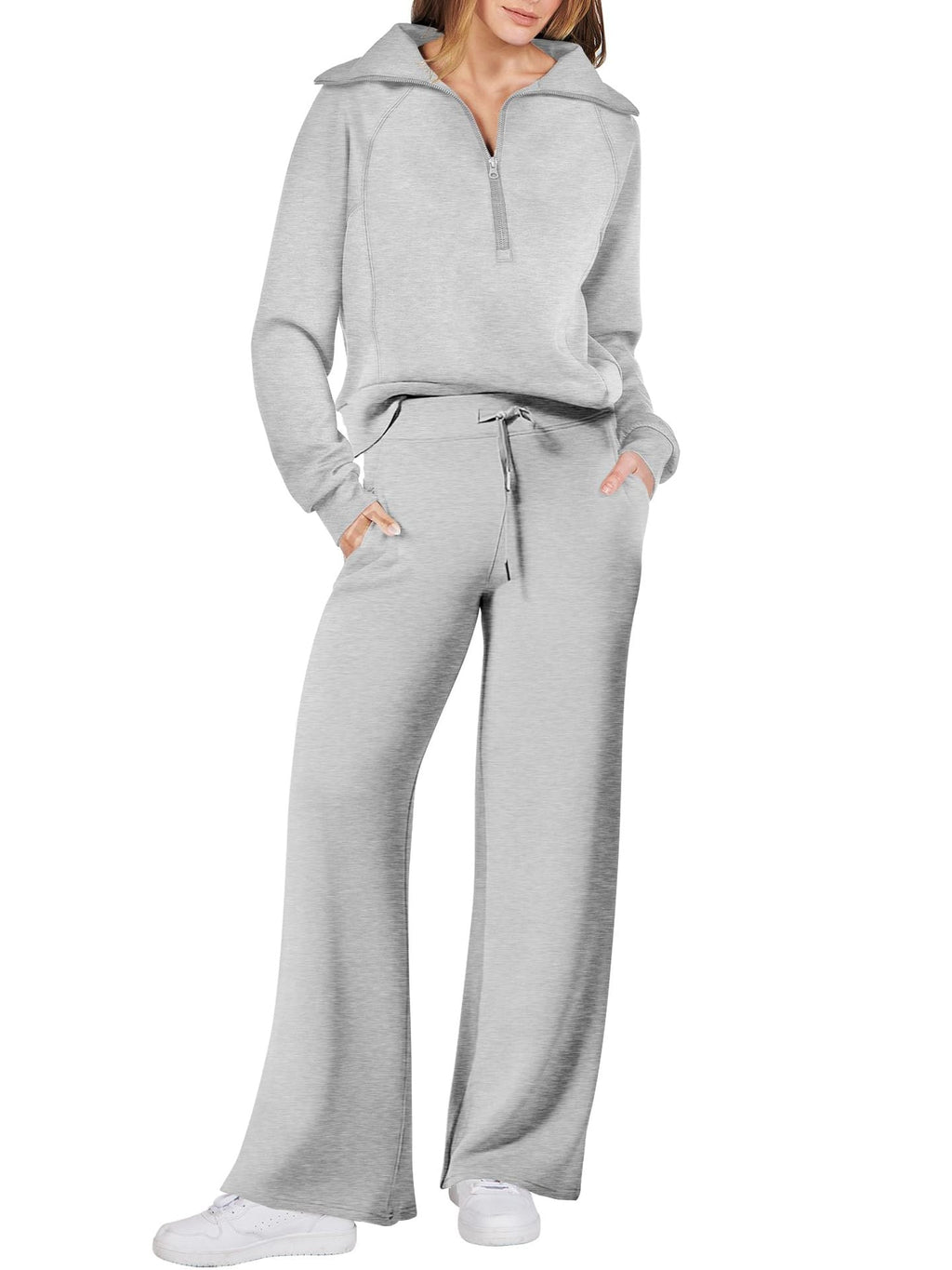 Women's Casual Two-Piece Set with Zipper and Pockets